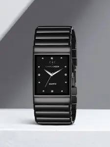 CHARLIEKEEN Men Brass Embellished Dial & Wrap Around Straps Analogue CC-GSQ003-BLK-CH