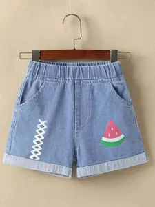 YK Girls Embellished Washed Denim Shorts