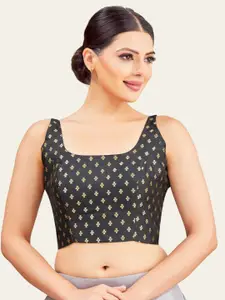 Studio Shringaar Woven Designed Round Neck Sleeveless Brocade Saree Blouse