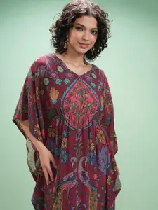Vishudh Women Floral Printed Batwing Sleeve Kaftan Dress