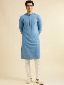 Manyavar Geometric Embroidered Sequinned Mandarin Collar Straight Kurta with Churidar