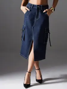 Miss Chase Women Straight Midi Denim Skirt