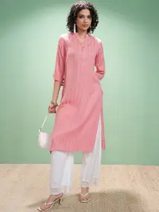 Vishudh Striped Mandarin Collar Straight Kurta