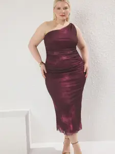 Trendyol Women Plus Size One Shoulder Bodycon Midi Dress