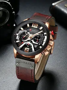 Curren Men Brass Dial & Leather Straps Analogue Watch CR-8329-Brown-RG