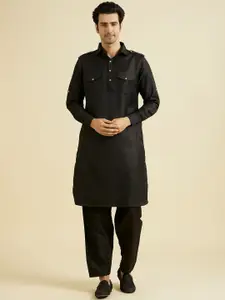 Manyavar Shirt Collar Pathani Kurta With Pyjama