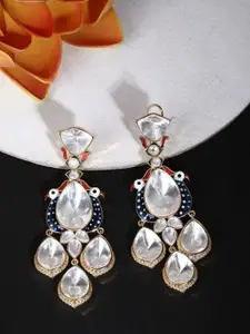 AURAA TRENDS Gold-Plated Kundan Stones Studded Teardrop Shaped Drop Earrings