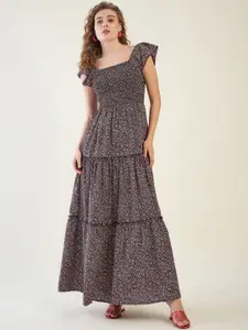 aayu Women Polka Dot Printed Layered Crepe Fit-Flare Maxi Dress