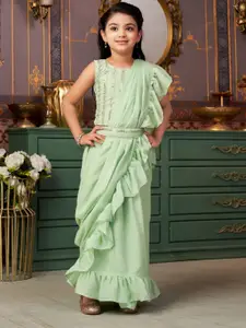 BAESD Girls Embroidered Sequinned Georgette Lehenga Choli Set With Attached Dupatta