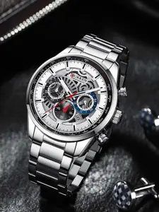 Curren Men Brass Dial & Stainless Steel Straps Analogue Watch CR-8391-Silver