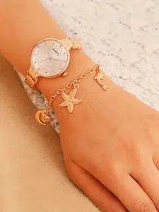 Dressberry Women Embellished Round Dial Bracelet Style Strap Analogue Watches Gift Set