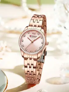 Curren Women Brass Dial & Stainless Steel Straps Analogue Watch CR-9086-RG-Pink