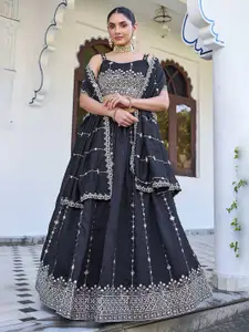 SHOPGARB Embroidered Sequinned Semi-Stitched Lehenga & Unstitched Blouse With Dupatta