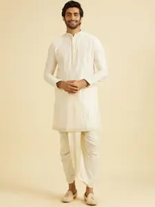 Manyavar Pintucks Embellished Mandarin Collar Straight Kurta With Pyjamas