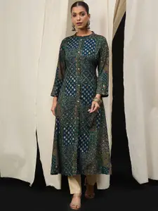 Anouk Floral Printed Mandarin Collar A-Line Kurta