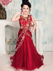 Wommaniya Impex Girls Embroidered Sequinned Ready to Wear Lehenga With Blouse And Dupatta