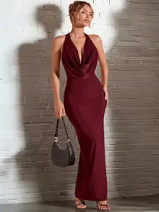 CLAFOUTIS Women Cowl Neck Maxi Bodycon Dress