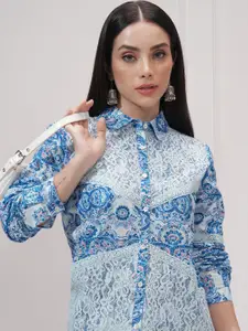 Vishudh Women Comfort Fit Spread Collar Ethnic Motifs Printed Cotton Casual Shirt