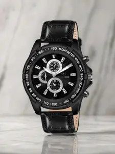 CHARLIEKEEN Men Brass Embellished Dial & Wrap Around Straps Watch CC-GR911-BLK-BLK