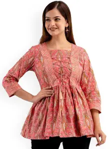DMP FASHION Paisley Printed Pure Cotton Square Neck Peplum Kurti