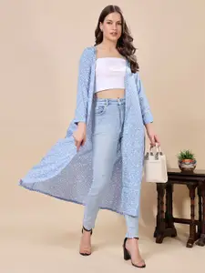 Moda Rapido Floral Printed Long Sleeves Open Front Longline Shrug