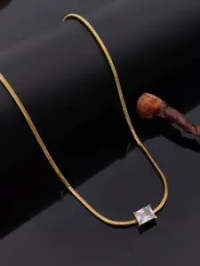 ANJNI CREATION Stainless Steel Gold-Plated AD Studded Square Shaped Necklace