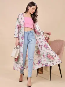 Moda Rapido Floral Printed Long Sleeves Open Front Georgette Longline Shrug