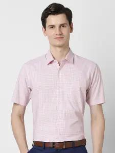 Peter England Men Slim Fit Spread Collar Grid Tattersall Checked Cotton Formal Shirt