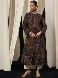 Anouk Floral Printed Mandarin Collar A-Line Kurta