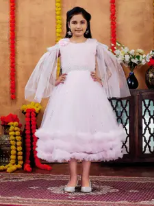 BAESD Embellished Net Slit Sleeves Ruffles Detail Fit & Flare Tulle Midi Dress