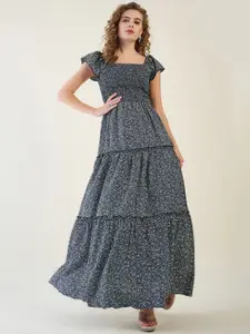 aayu Women Polka Dot Print Layered Crepe Fit-Flare Maxi Dress