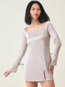 aayu Satin Women Square Neck Slits A-Line Dress