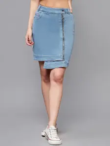 Miss Chase Women Above Knee Stretchable Pure Cotton Denim Skirt