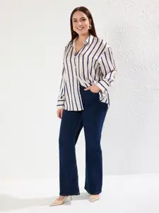 Trendyol Women Relaxed Fit Spread Collar Vertical Striped Casual Shirt