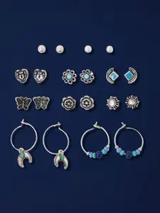 Accessorize Set Of 10 Artificial Stones Studded Floral Shaped Studs