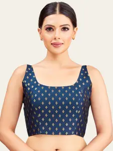 Studio Shringaar Woven Design Brocade Round Neck Sleeveless Saree Blouse.