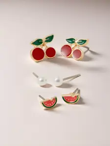 Accessorize Set Of 3 Pearls Beaded Contemporary Studs