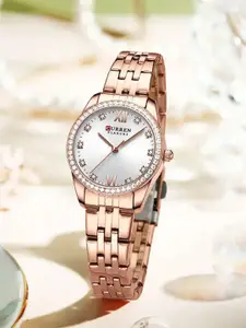 Curren Women Brass Round Dial & Stainless Steel Straps Analogue Watch CR-9086-RG-W