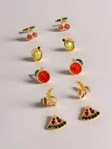 Accessorize Set Of 5 Crystals Studded Fruit Shaped Studs