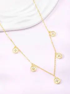 Peora Gold-Plated CZ Studded Pendants Chain With Red Rose