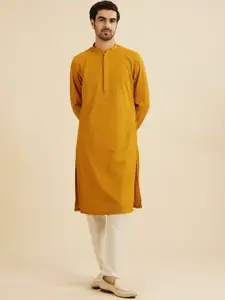 Manyavar Floral Embroidered Mandarin Collar Thread Work Straight Kurta With Pyjamas