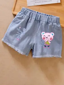 YK Girl Embellished Washed Regular Fit Denim Shorts