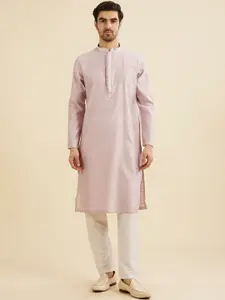 Manyavar Floral Printed Mandarin Collar Art Silk Straight Kurta With Pyjamas
