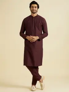 Manyavar Floral Embroidered Mandarin Collar Sequinned Straight Kurta With Pyjamas