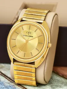 CHARLIEKEEN Men Brass Patterned Dial & Stainless Steel Analogue Watch CC-GR006-GLD-CH