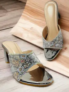 FABBMATE Pack Of 2 Embellished Party High-Top Block Heel Peep Toes