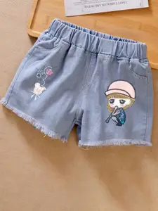 YK Girls Embellished Washed Denim Shorts