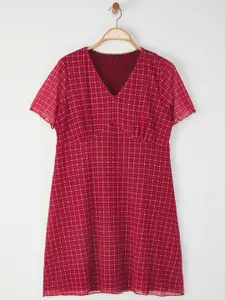 Trendyol Women Checked Flared Sleeve A-Line Dress