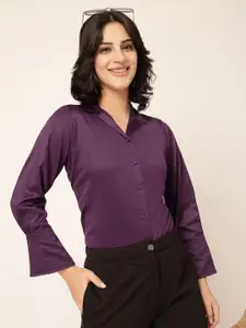 Style Quotient Women Classic Fit Cuban Collar Solid Satin Formal Shirt