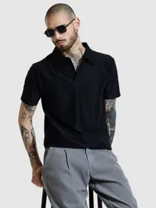 Snitch Men Textured Polo Collar Slim Fit T-shirt